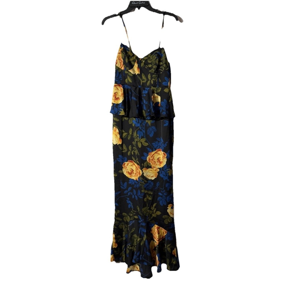 NWT Boohoo Occasion Womens Satin Floral Cupped Peplum Maxi Dress Size 14